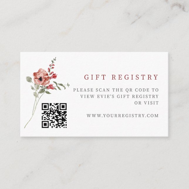 Delicate Fall Floral QR Code Enclosure Card (Front)