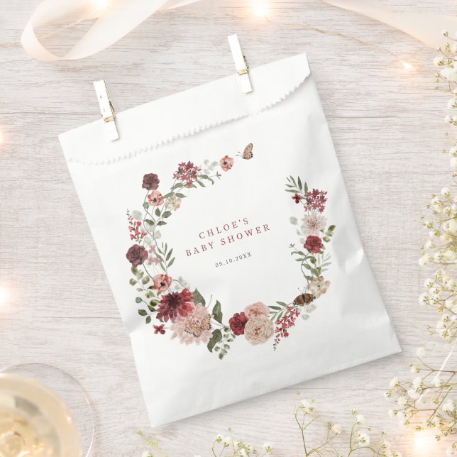 Delicate Fall Floral Wreath Baby Shower Favor Bag (Clipped)