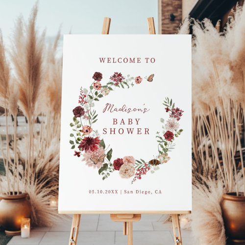 Delicate Fall Floral Wreath Baby Shower Welcome Foam Board