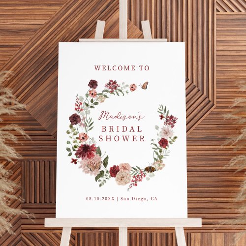 Delicate Fall Floral Wreath Bridal Shower Welcome Foam Board