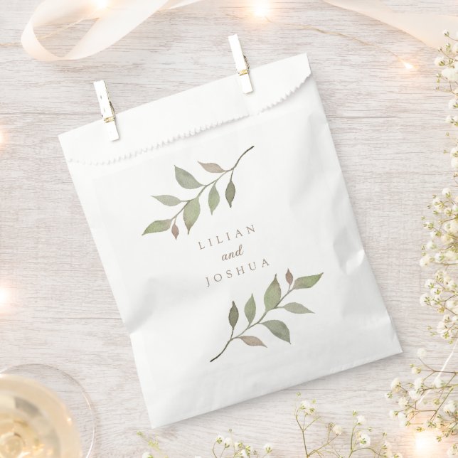 Delicate Fall Greenery Elegant Script Wedding Favor Bag (Clipped)