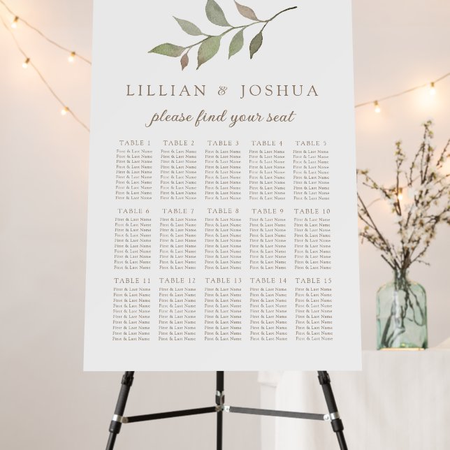 Delicate Fall Leaves Elegant Script Seating Chart Foam Board (In Situ (Stand))