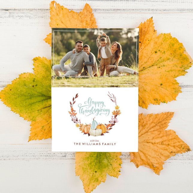 Delicate Fall Wreath Happy Thanksgiving Holiday Card (Creator Uploaded)