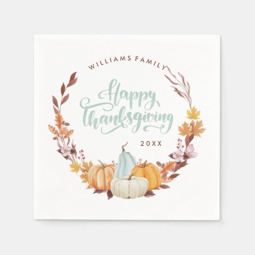 Delicate Fall Wreath Happy Thanksgiving Napkins