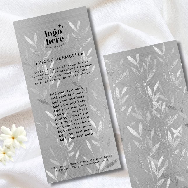 Delicate Faux Silver Leaves Brushed Metal Catalog Rack Card (Delicate Silver Leaves Brushed Metal Catalog Rack Card)