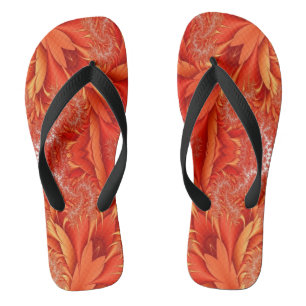 Delicate Feather Fractal Design - red Flip Flops