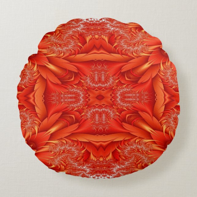 Delicate Feather Fractal Design - red Round Pillow (Front)