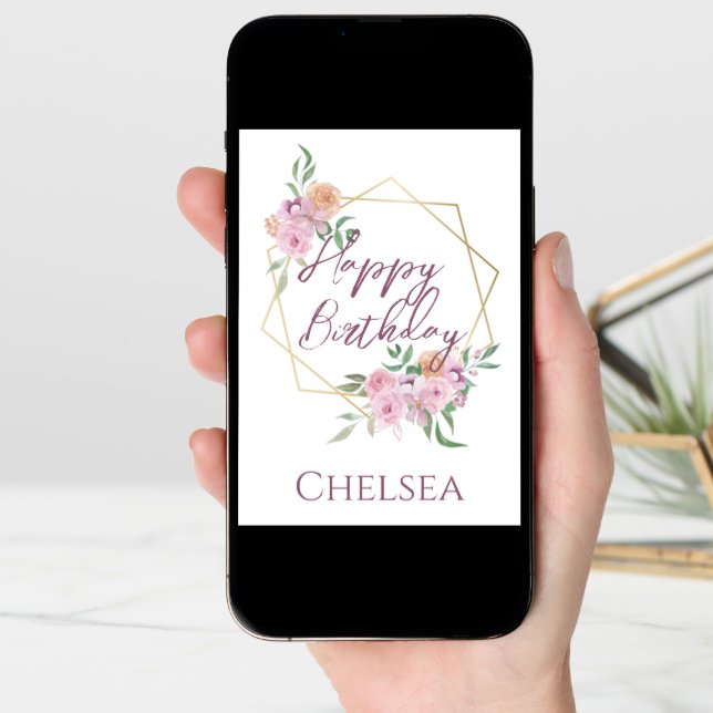 Delicate Feminine Floral Birthday Card For Her (Front Digital)