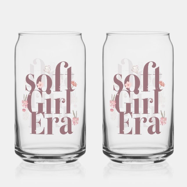 Delicate Feminine Script with Flowers Can Glass (Front)