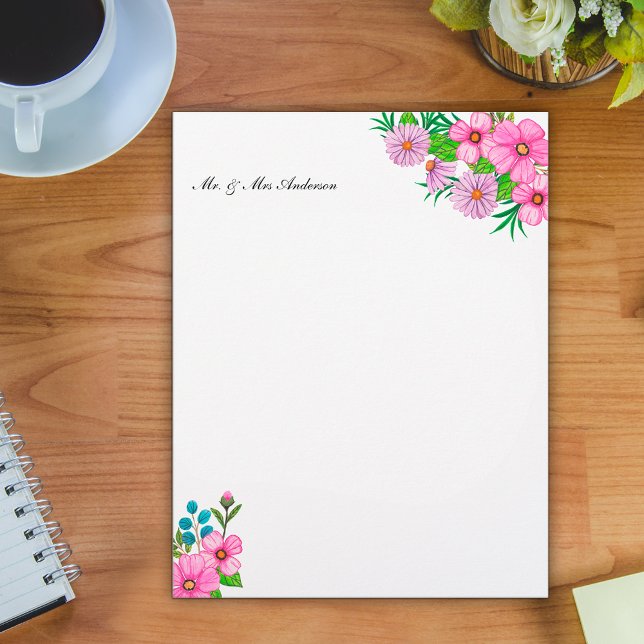 Delicate & feminine watercolor pink daisies letterhead (Creator Uploaded)