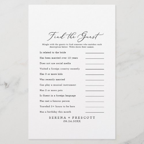 Delicate Find the Guest Wedding Reception Game Flyer