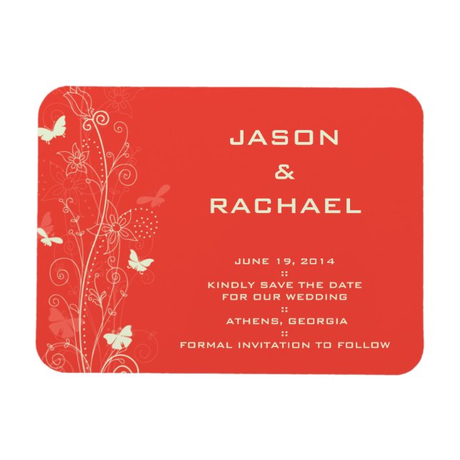 Delicate floral and butterflies save the date magn magnet (Horizontal)