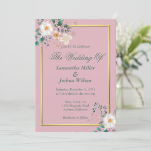 Delicate Floral and Gold Border Invitation