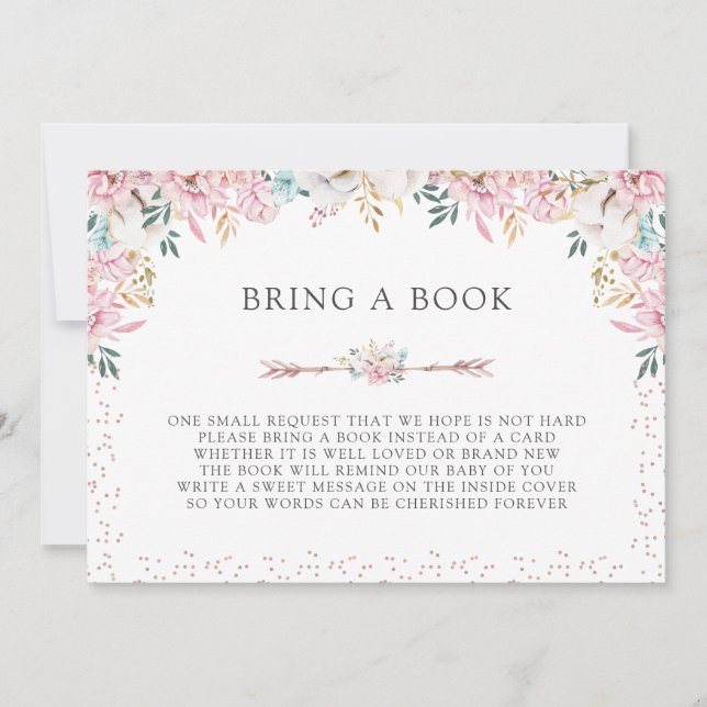 Delicate Floral & Arrows Bring a Book Invitation (Front)