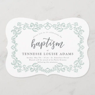 Delicate Floral Baby Baptism Invitation