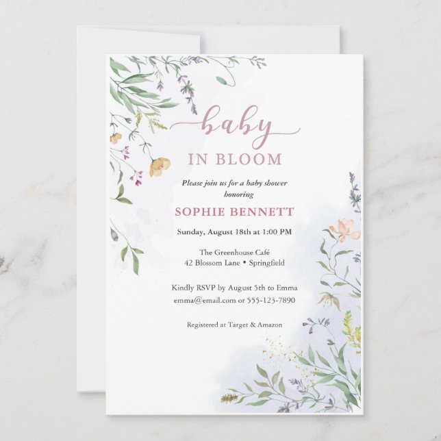 Delicate Floral Baby Shower Invitation (Front)