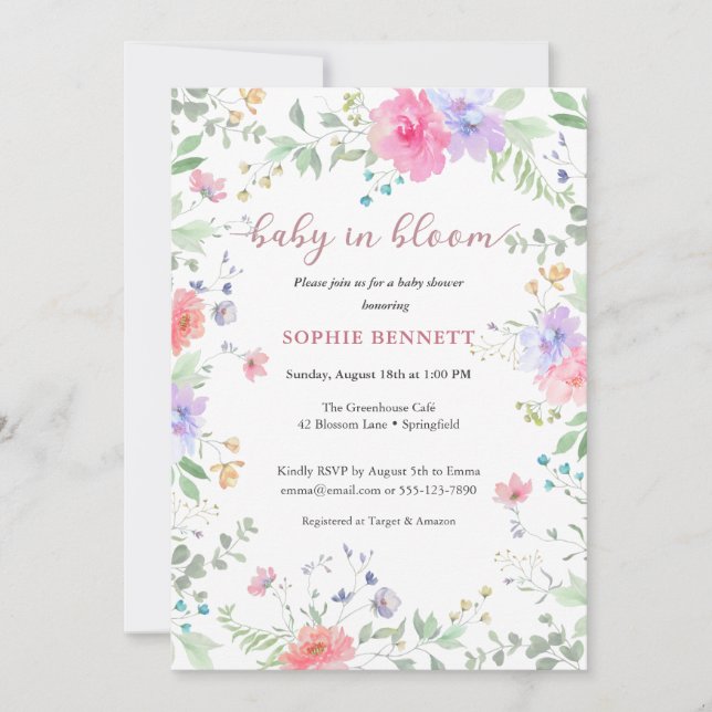 Delicate Floral Baby Shower Invitation (Front)