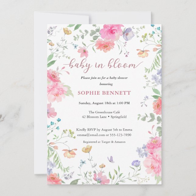 Delicate Floral Baby Shower Invitation (Front)
