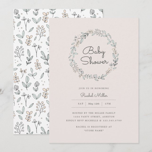 Delicate Floral Baby Shower Invitations (Front/Back)