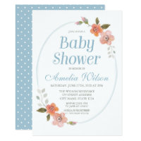 Delicate Floral Blue Baby Shower Invitation
