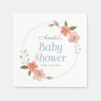 Delicate Floral Blue Boy Baby Shower Paper Napkin