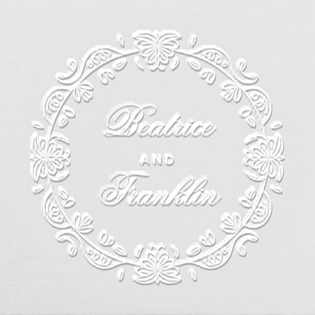 Delicate Floral Border Flemish Script Couple Names Embosser (Design)