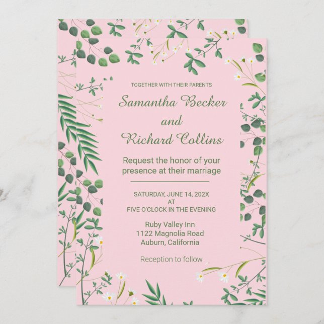 Delicate Floral Border Invitation (Front/Back)