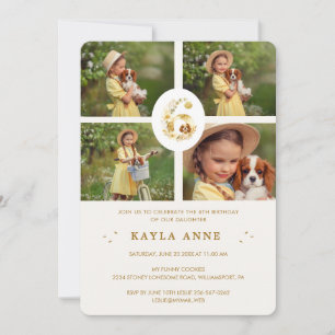 Delicate Floral Botanical Number 6 Spaniel Puppy Invitation