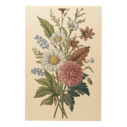 Delicate Floral Bouquet Illustration Wood Wall Art