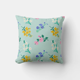 Delicate Floral Bouquet on Soft Teal Throw Pillow