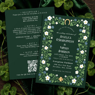Delicate Floral Clover Spring Wedding QR Code Invitation