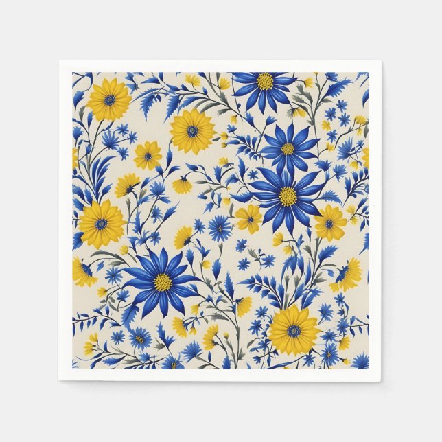 Delicate Floral Cornflower And Yellow Flowers Napkins (Front)