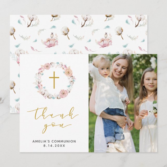 Delicate Floral & Cotton Thank You Card (Front/Back)