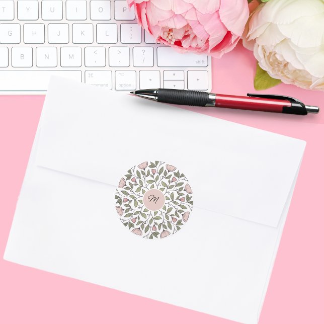 Delicate Floral Custom Monogram Envelope Stickers (Creator Uploaded)