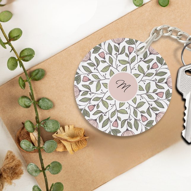 Delicate Floral Custom Monogram  Keychain (Creator Uploaded)