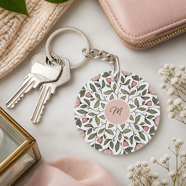 Delicate Floral Custom Monogram  Keychain (Creator Uploaded)