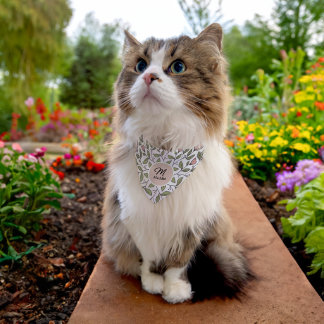 Delicate Floral Custom Monogram & Name Pet Bandana Collar