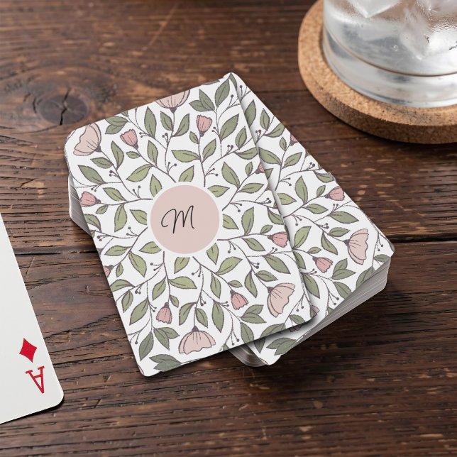 Delicate Floral Custom Monogram  Poker Cards (Creator Uploaded)