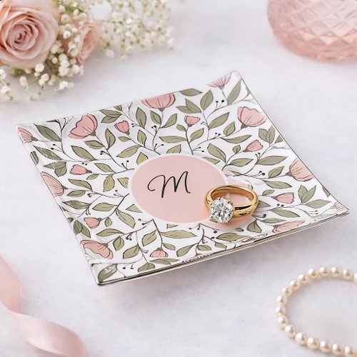 Delicate Floral Custom Monogram Trinket Tray