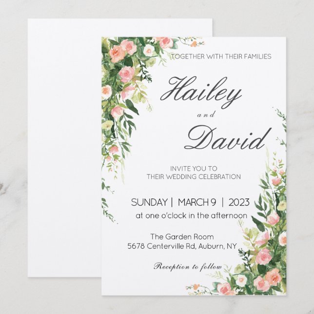 Delicate Floral Design Wedding Invitation Card (Front/Back)