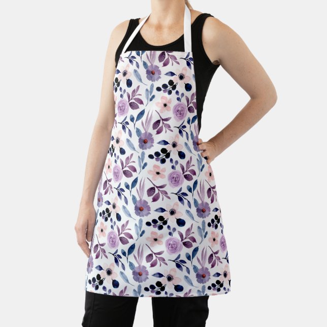 Delicate Floral Design with Navy Lavender Leaves Apron (Insitu)