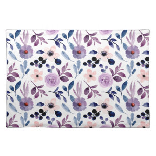  Delicate Floral Design with Navy Lavender Leaves Cloth Placemat