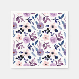 Delicate Floral Design with Navy Lavender Leaves Napkins