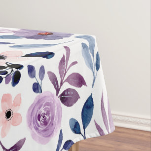 Delicate Floral Design with Navy Lavender Leaves Tablecloth