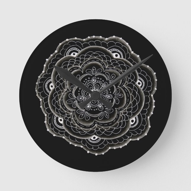 Delicate Floral Doilie Doodle Round Clock (Front)