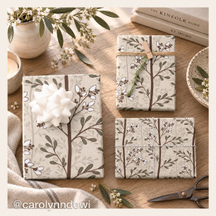 Delicate Floral Earthy Neutral Botanical Wrapping Paper Sheets
