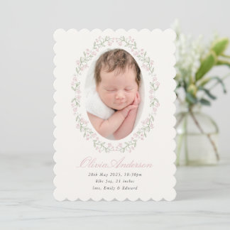 Delicate Floral Frame Girl Birth Announcement