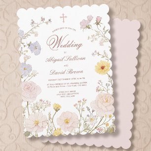 Delicate Floral Frame Religious Wedding Invitation