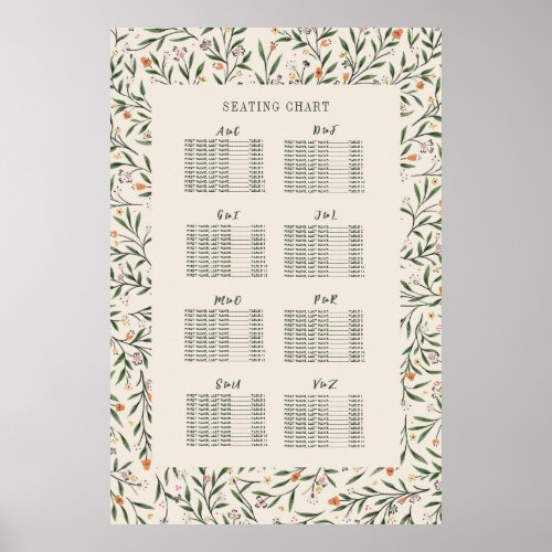 Delicate Floral Frame Seating Chart by Last Name