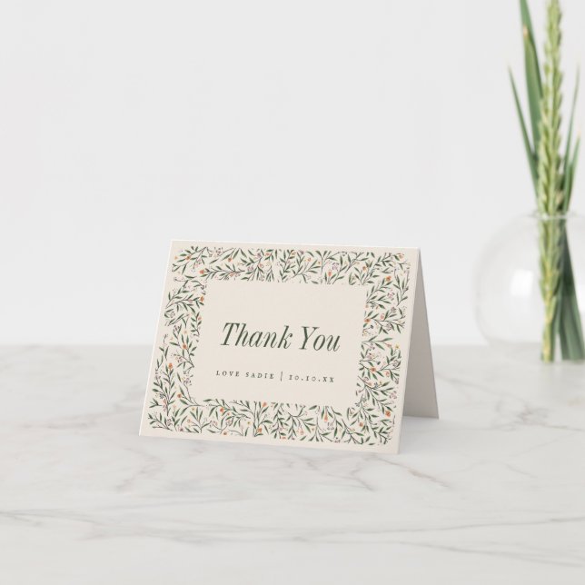 Delicate Floral Frame Thank You Card (Front)